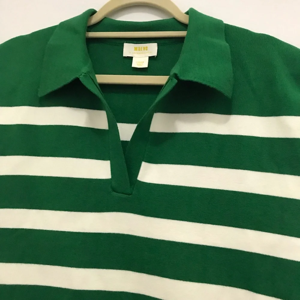 Maeve by Anthropologie Green and White Striped Sleeveless Polo Top Size L - Picture 3 of 6